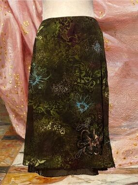 Euro Beaded Olive Green Floral Skirt